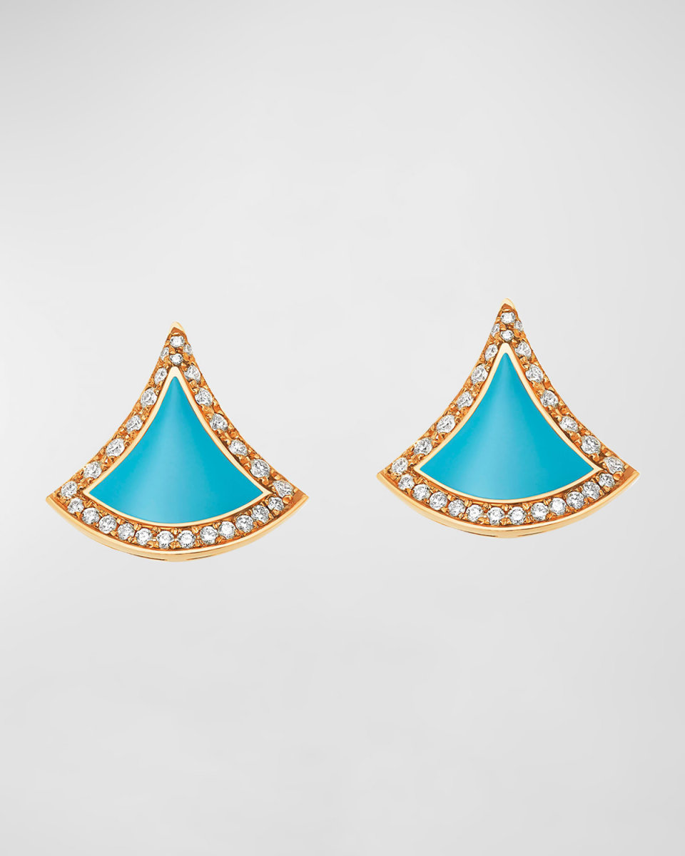 18K Yellow Gold Divas' Dream Turquoise Pave Stud Earrings
